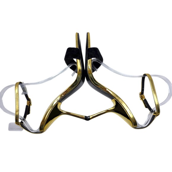 Steve Madden Women Gold Black Metallic Stiletto Ankle Strap Heel 8M Evening Glam - Picture 9 of 11